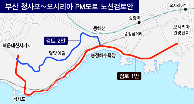 청사포, 오시리아 PM 도로